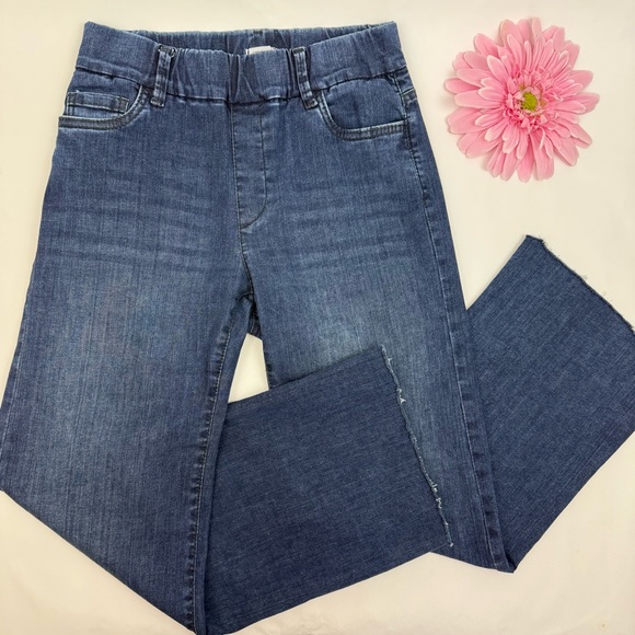 Bevy Flog Amanda Denim High Rise Straight Wide Leg Pull On Jeans Raw Hem Blue - Picture 4 of 14